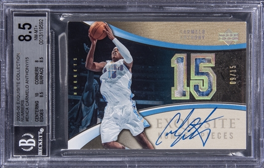 2005-06 UD "Exquisite Collection"  Number Pieces #ENCA Carmelo Anthony Signed Patch Card (#09/15) - BGS NM-MT+ 8.5/BGS 10